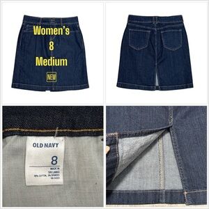 Womens Old Navy 8 Medium Skirt Denim Jean Jeans Navy Blue Straight Stretch NWOT